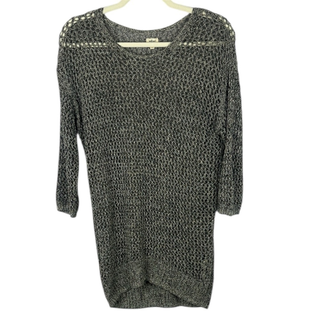 Aritzia Wilfred Linen Blend Peppered Gray 3/4 Sleeve Crochet Cover Up Sweater